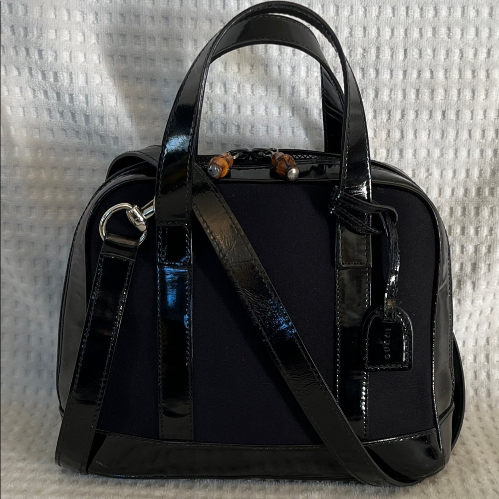 Gucci Bamboo Patent Leather/Nylon Shoulder Bag